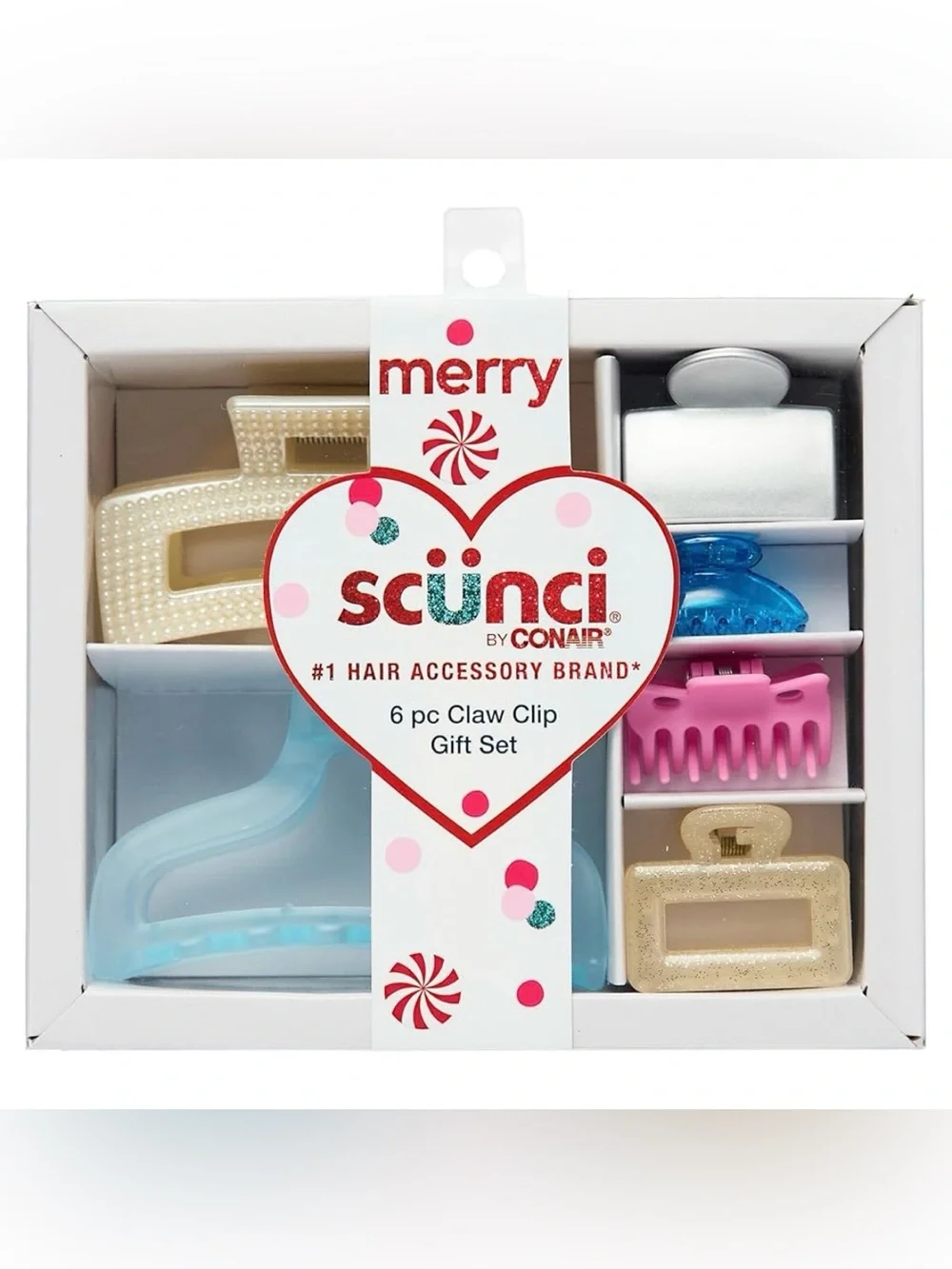 Scunci by Conair 6-Piece Claw Clip Gift Set - Pastel Blue, Pink & Gold